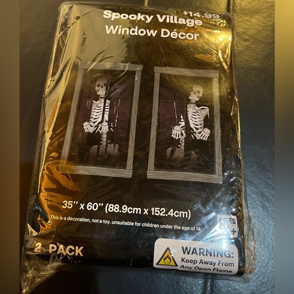 Spooky Village Window Decor 2 Pack Size 35” x 60”. Skeletons. NWT